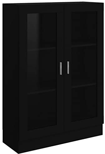 Natulvd Bücherregale mit 2 Glastüren, Bücherschrank Display Lagerregal Lagerregal Aktenschrank für Wohnzimmer Schlafzimmer Büro - Schwarz - 115cm H
