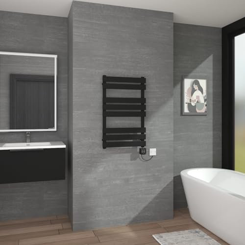 Warmehaus WiFi Smart Electric Towel Radiator Black Flat Panel 800x500mm