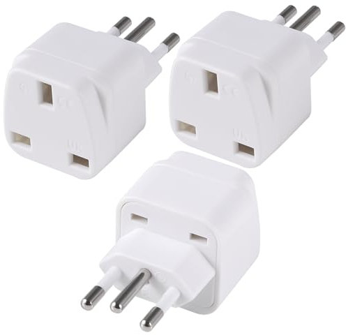 3-Pack UK to BRAZIL Plug Adapters Brazil Power Converter Grounded Universal Travel Adapter 3 Pin Brazil International Type N Plug (White)