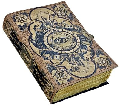Book of Spells Vintage Leder-Tagebuch blanko Zauberbuch Büttenrand Papier Grimoire bedrucktes Tagebuch drittes Auge Notizbuch Hexerei Zubehör Spirale Gothic Journal Vintage Buch für Männer und Frauen