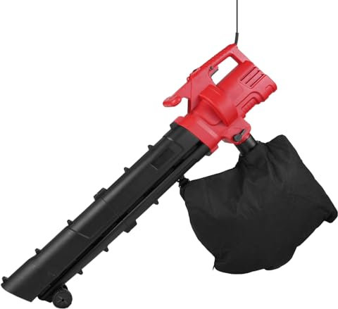 Jemora Soffiatore per foglie 2 in 1 Soffiatore e aspira foglie Soffiatore/aspiratore portatile da giardino da 1500 W con ruota del sacco di raccolta per soffiare foglie e neve Cura del prato