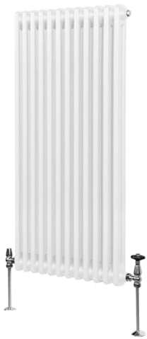 Radiateur Traditionnel à Double Colonne 1500 x 562 mm, Chauffage Moderne Vertical en Acier au Carbone Blanc Brillant, Cuisine Salon Salle de Bain [Brosse, Attaches Murales & Supports INCLUS]