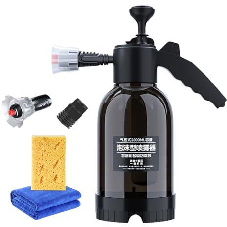 Pulverisateur Mousse Voiture, 2L Pulvérisateur à Pression a Main, Canon a Mousse Voiture, Pistolet à Mousse de Nettoyage de Voiture (Arrosoir + Éponge + Serviette)