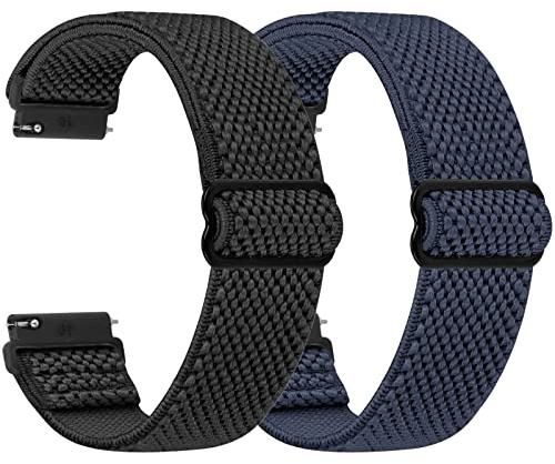 WNIPH Kompatibel med klockarmband, 18 mm, 20 mm, 22 mm, snabbutlösande ersättningsarmband, justerbara remmar i elastisk nylon, endast ögla, lämplig för män och kvinnor, Svart + indigo, 18mm