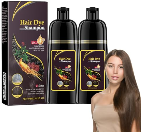 100ml*2 Hair Dye Shampoo 3-in-1 Haarfarbe, Farbshampoo, Haarfarbe Dunkelbraun, Haarfärbeshampoo für Braun, Sofort-Haarfarben-Shampoo Instant Hair Color für Männer Frauen (Braun, 100ml)