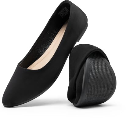 DREAM PAIRS Ballerines Femme Confortables à Bout Pointu en Suédine, Chaussures Plates à Enfiler pour Travail, Bureau ou Sorties,Size 38,Noir,DWUMFA2506