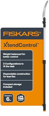 Fiskars XtendControl 6' Tree Pruner with 15 X1 Triple-Grind Saw, Single 3-6 Ft Extension Pole, Compact Pole Saw for Close-Range Branch Trimming, Doubles as Handheld Saw, Aluminum, Orange