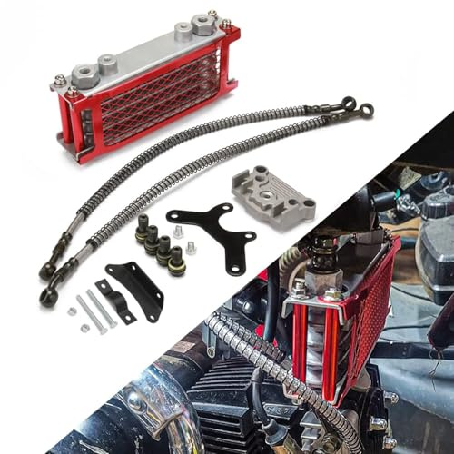 MACHSWON Motorcycle Oil Cooler Kit, Universal Engine Cooling Radiator for CRF XR KLX 50cc-140cc, Apollo, SSR, TaoTao, Coolster Dirt Pit Bike ATV, Red
