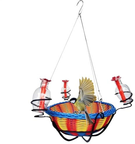 Kolibri-Futterspender aus Glas | Auslaufsicherer Blumenkorb Vogelfutterstation für den Außenbereich - Futterstation mit 3 Futteröffnungen, Ruheplatz, Gartenbedarf für Hof