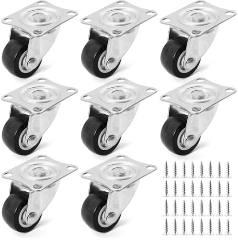 8 Stück Mini Möbelrollen 360° Drehbar, Gummiräder Lenkrollen Klein - Geräuschlose Transportrollen mit Montageschrauben für Möbel, Boxen, Schränke & Wagen