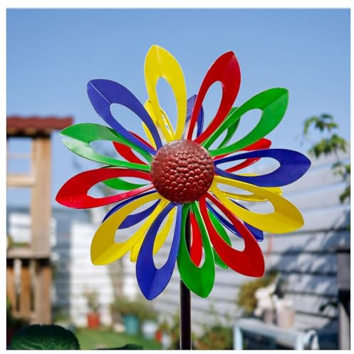 Sunflower Windmill 174CM Metal Girasoles Resistir El Clima Severo, Rehiletes De Viento para Jardin La JardíN DecoracióN del Patio,Colorful