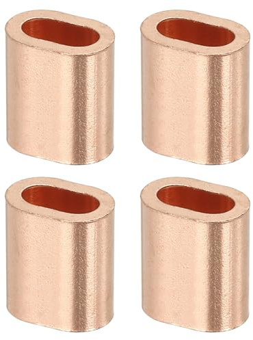 sourcing map 3/16(5mm) Wire Rope Stop Sleeve, Copper Crimping Loops Sleeve Oval Crimp Ferrules for Wire Rope and Cable Ferrule, Gold 4Pcs