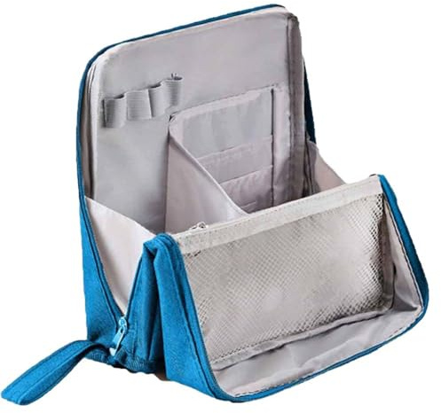 Doresty Makeup Bag, Multi-Purpose Large Capacity Oxford Cloth Standing Makeup Bag, Portable, Large Capacity, Travel Waterproof Organizer with Compartments and Handle (Beige)