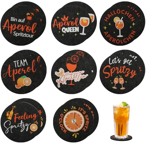 Filzuntersetzer Rund 10cm, 16 STKAperol Getränke Untersetzer Gläser, Aperol Spritz Filz, Aperol-Sprüchen Glasuntersetzer, Lustige Tisch Untersetzer-Set, Geschenke Frau Männer, für Kaffeetassen Bar