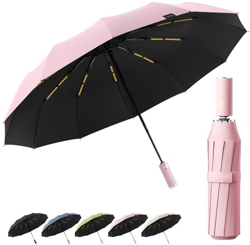 Detontek 24 Rib Automatic Umbrella, Umbrella Windproof Strong Sunshade Large Size Dual Use In Sunny And Rainy Weather (Midsummer Pink)