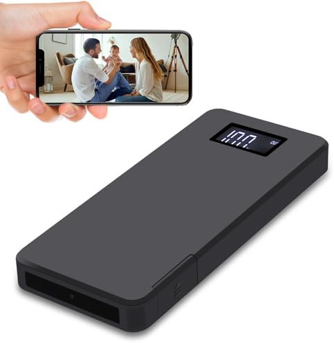 Sprfuk Caméra Espion Caméra Cachée WiFi 4K/1080P Powerbank 10000mAh Portable Caméra de Surveillance sans Fil avec Vision Nocturne, Alarme de Détection de Mouvement
