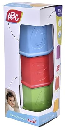Simba ABC Stapelbecher – 6-teiliges Stapelspiel in Hexagon-Form, mit Zahlen & Buchstaben, Höhe gestapelt 41 cm, Motorikspielzeug für Babys ab 12 Monaten