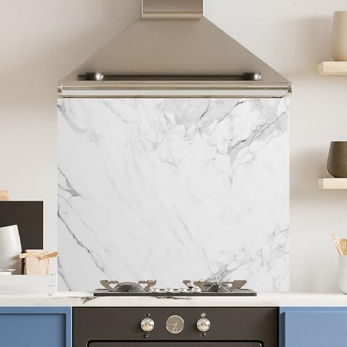 Premium 75 x 60cm White Veiny Marble 6mm Glass Toughened Kitchen Splashback