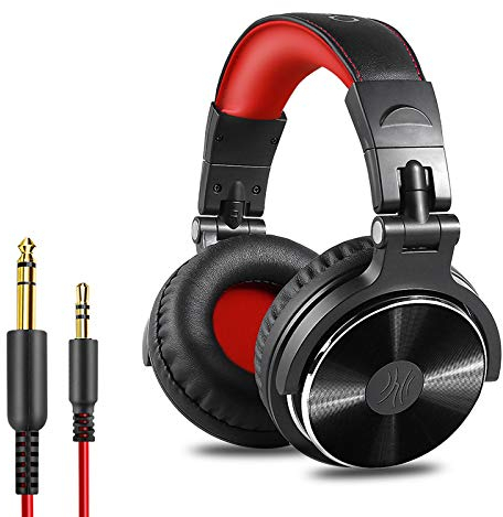 OneOdio Casque Audio Filaire DJ Piano Guitare avec Micro, Hi-Res Audio Extra Basse Son, Léger Confort Pliable Casques avec Share-Port, 2 câbles - Headphone pour PC Studio Monitor AMP Pro-10(Rouge)