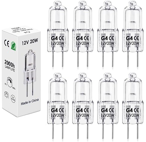 BROTOU G4 Halogen Bulbs, 20W 12V 300LM 2800K Warm White 2 Pin Clear Capsule Lamp Bulbs, Dimmable (8)
