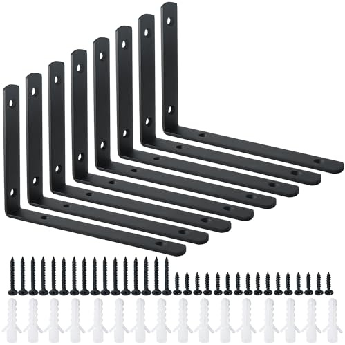 Mooche Regal Winkel Schwarz,90 ° Winkel Edelstahl 150MM 8PCS Regalhalterung | Verstärkter Edelstahl Schwerlastwinkel L-Halterung für Regale Regalbodenträger,Wandmontage,Strapazierfähig,für Toilette Küche