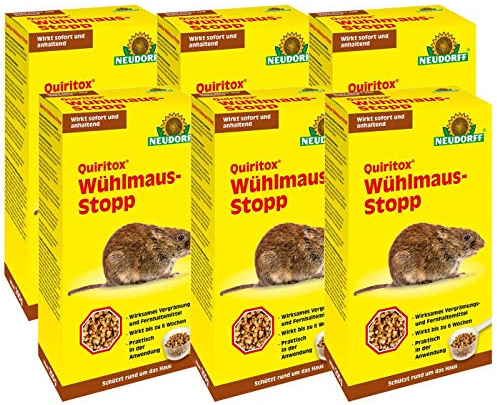 Gardopia Sparpaket Neudorff Quiritox Wühlmaus-Stopp, auslegefertiges Granulat, 6 x 200 g Plus Zeckenzange mit Lupe