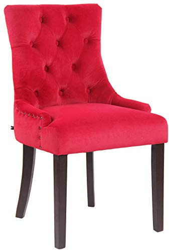 CLP Esszimmerstuhl Aberdeen Mit Hochwertiger Polsterung Und Samtbezug I Polsterstuhl Mit Gestell Aus Kautschukholz I Sitzhöhe Von 50 cm Farbe rot Gestell Farbe antik