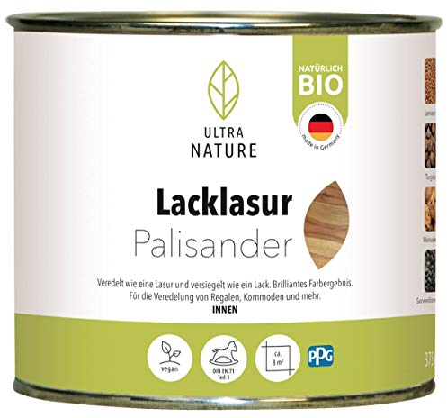 ULTRA NATURE Lacklasur 0,375L, Palisander, Vegan, Bio, Lösemittelfrei, Seidenglanzend, Holzlasur