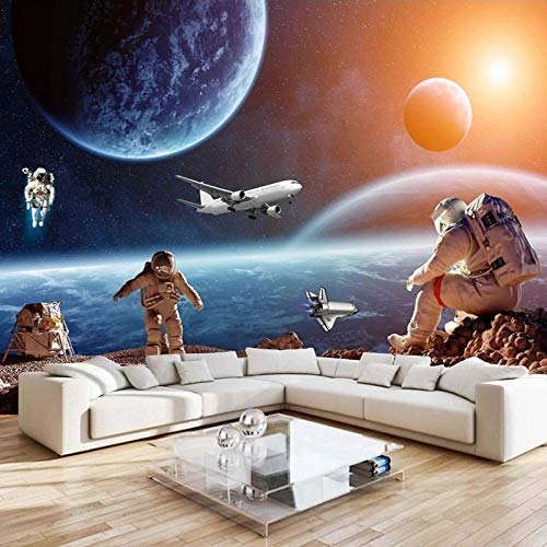 BYSQX Fototapete Tapisserie Tapete Planet Weltraum Astronaut Flugzeug Vlies Tapete Moderne Wanddeko Tapeten Design 3D Wandtapete Wohnzimmer Schlafzimmer Wand Dekoration Wandbilder 350X256Cm