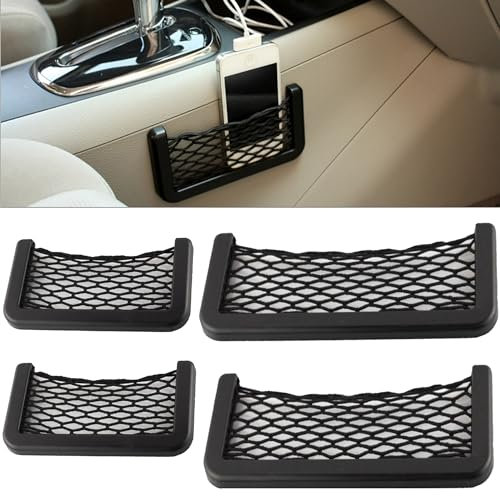 JIAMIAN 4 Pezzi Nero Rete Portaoggetti, Rete Elastica per Carico di Auto, Adesivo 3M, Organizer Camion Auto, Rivestimento del Bagagliaio, Confezione da Tasche Portaoggetti per Auto