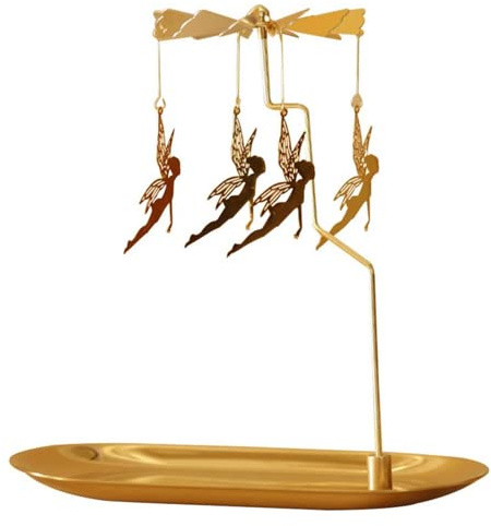 Bougeoir rotatif avec plateau, bougie chauffe-plat dorée en métal pour centre de table, Saint-Valentin, décoration de fête de Noël ou cadeau (elf)