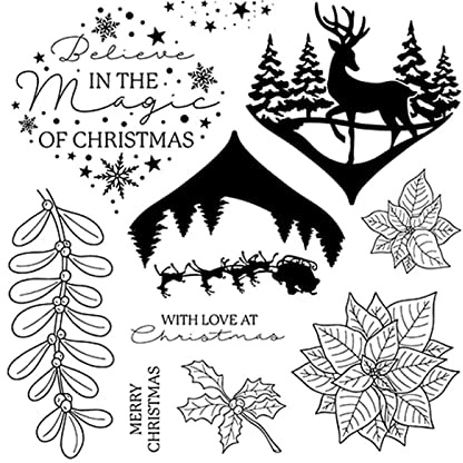 arriettycraft Weihnachten Beerenzweig Hirsch Elch Schlitten Schneeflocken Klare Stempel für Weihnachtskarten Herstellung Dekoration und Scrapbooking Gummistempel zum Basteln