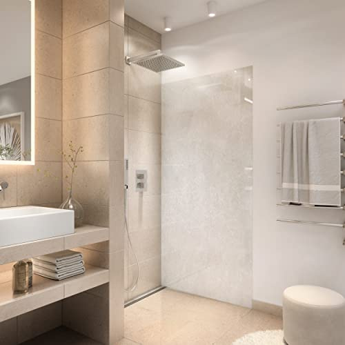 StickerProfis Duschrückwand selbstklebend 1,8mm - WHITE NATURAL STONE - hochglänzende Kunststoff Wandverkleidung für Badewanne und Dusche & Duschkabine