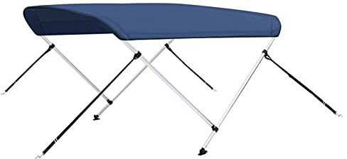 Homgoday Toldo Bimini de 2 Arcos Techo de Embarcación Barco Protegedor de Sol Luz Lluvia Parasol Altura Ajustable Recubrimiento de PU Azul Marino