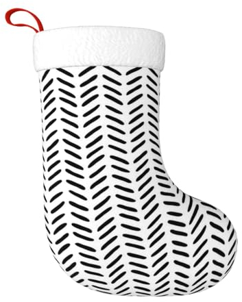 TRESILA Personalisierter Weihnachtsstrumpf Nikolausstrümpfe, Geschenktüten, Süßigkeitenbeutel, Weihnachtsbaum, zum Aufhängen für Weihnachten, Feiertage, Party – schwarz-weißes Muster