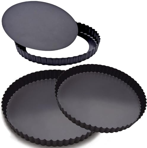 EGEN Quiche Tart Pan Tin, 24&22&20cm Removable Loose Base Bottom Carbon Steel Tart Pie Mould Set of 3 (24&22&20cm)