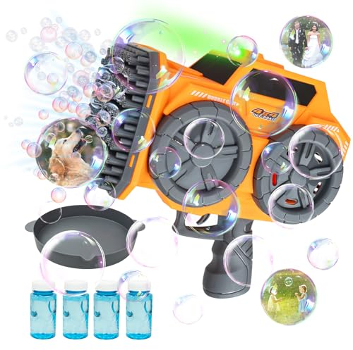 KalaDuck Seifenblasenmaschine für Kinder, 139 Löcher Automatische Seifenblasenpistole mit Seifenblasenlösung, Innen Outdoor Blasenspiel Sommerspielzeug Geschenk für Hochzeit Geburtstag Party (Orange)