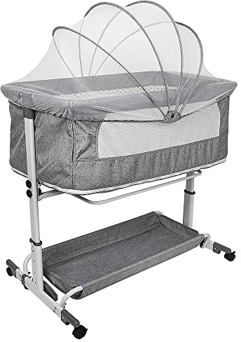 Kedia Babyvagga med myggnät, babysäng och resesäng med hjul, babysäng vaggor höjdjustering, cododo babysängar (113 x 66 x 84 cm)