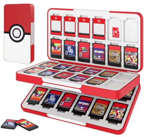 MoKo 48 Game Card Case for Nintendo Switch 2 / Switch OLED / Lite, Portable Game Storage Holder Case with 48 Game Card Slots & 24 Micro SD Cards Slots, Circle