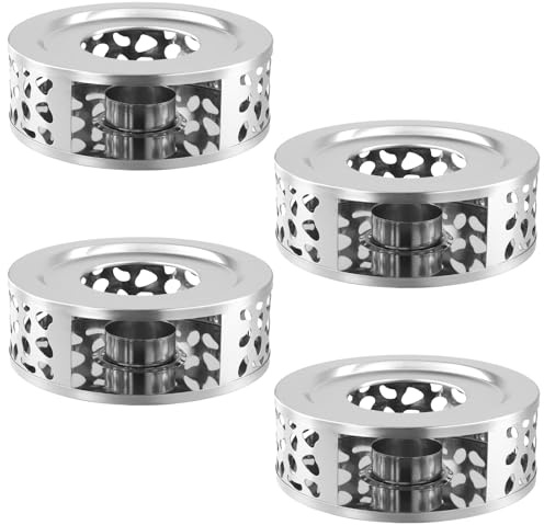 MUKLEI 4PCS 430 Stainless Steel Teapot Warmer, Teapot Heater with Tealight Holder, Tea Pot Warmer Base for Meet for Tea