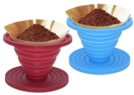 2 Pcs Collapsible Pour Over Coffee Dripper,Reusable Silicone Coffee Filter Holder,Food Grade Silicone,Suitable For Camping,Picnic,Party,Traveling,Office(Blue + Red)