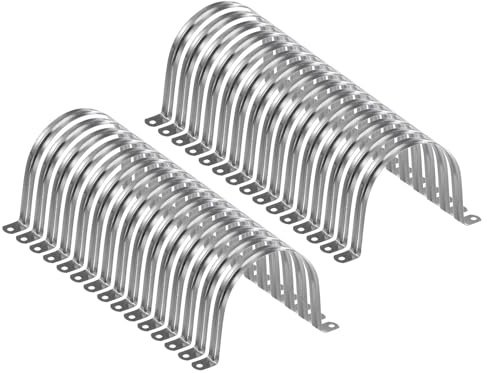 sourcing map 30 Stück 110 mm Rohrschellen, M110 U-Rohrschellen, Edelstahl, starres Rohrband, U-förmige Halterung mit zwei Löchern für Rohr, Schlauch, Drahtschnur, Befestigung