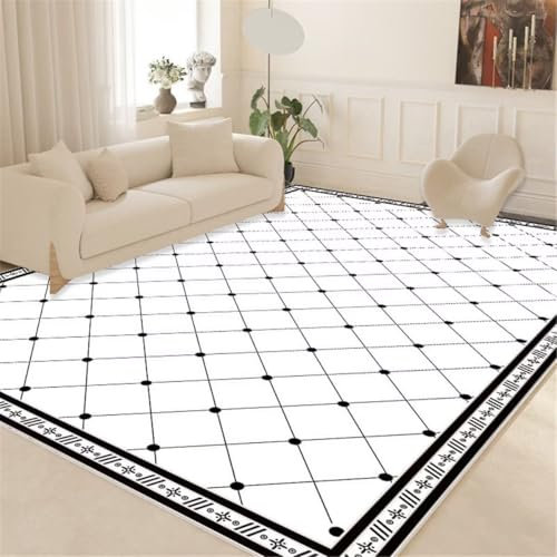 RUGMRZ Deko Wohnzimmer Webteppich Schwarzer und weißer geometrischer Druck Design Haushalt Schlafzimmer Nachttisch Teppich Sofa 200X260CM