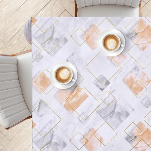 KP HOME Grey PVC Table Cloth Wipe Clean Tablecloth with Lux Marble Print - Rectangular 78.7x 55.1 - 200x140 cm Waterproof and Wipeable Plastic Table Cover Modern Geo Gold Decor Vinyl Oilcloth