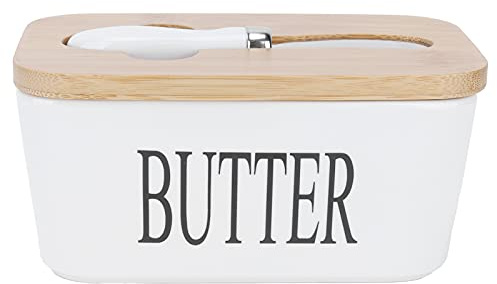 Beurrier Beurrier avec Couvercle en Bois Beurrier en Acier Inoxydable Beurrier avec Couteau à Beurre Multifonctionnel Grand Beurrier