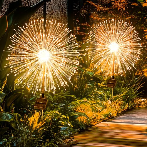 Solarlampen für Außen Garten,Solarleuchten für Außen Solarlichter Pusteblume, 8 Modi Solarstecker Gartenleuchten für Garden Pathway Lawn Solar (2, 150led Warmes)