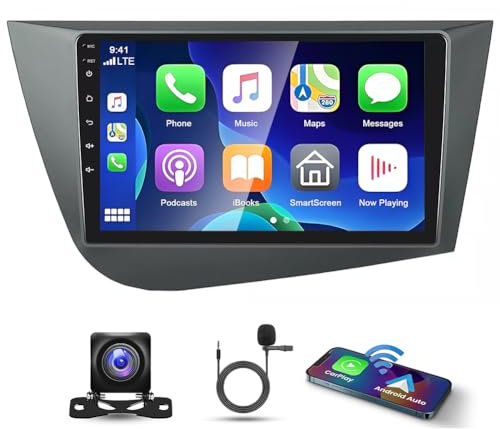 9 Inch Android 13 Car Stereo for Seat Leon MK2 2005-2013 Double Din Car Radio with Wireless Carplay Android Auto Touchscreen WiFi Bluetooth GPS FM RDS SWC Backup Camera Mic 2G+32G