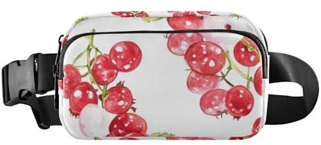 Riñonera de moda para mujeres y hombres, impermeable, accesorio de viaje con correa ajustable para viajes, compras, correr, Grosella roja blanca, 1 size