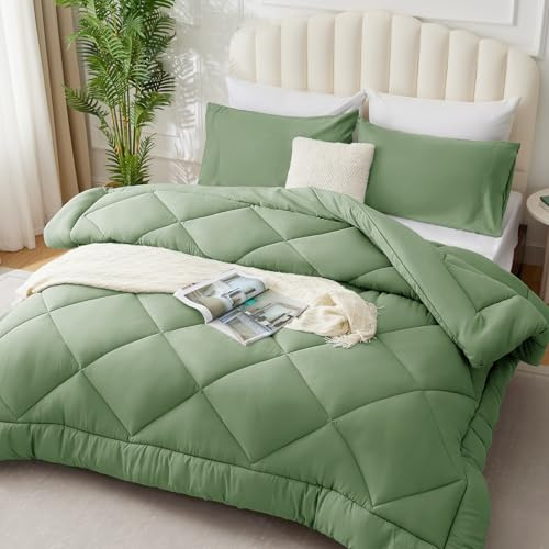 WAVVE Couette Tempérée 300GSM en Microfibre, Édredon Lit 1 Personne 140x200 cm pour Lit 90x190, Chaud Épais Garnissage 300g/m², 140 x 200 Vert