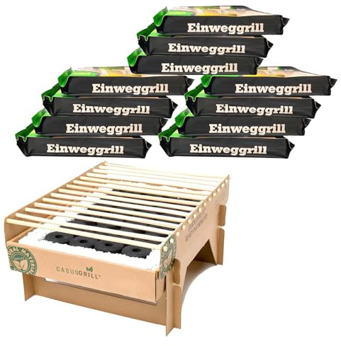 BURI Grill Eco - Barbecue usa e getta 100% sostenibile, 100% sostenibile, senza fumo, 31 x 24 cm, carbone di bambù e griglia in bambù, materiali naturali, meno emissioni di CO2, 5 min pronto all'uso